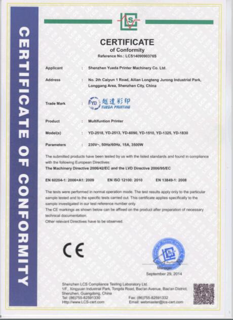 CE certificate - Shenzhen Yueda Printing Technology Co., Ltd