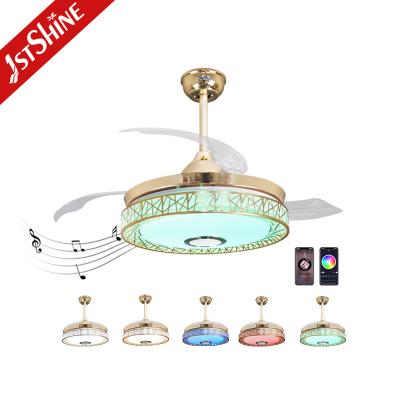 China 1stshine Noise 1stshine Blade HIFI&RGB Disco Music Ceiling Fan Retractable Folding Chandelier Light Foldable Design for sale