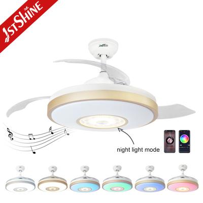 China 1stshine Foldable 42 Inch Smart DC Motor Music Speaker RGB Led Ceiling Fan With Night Light for sale