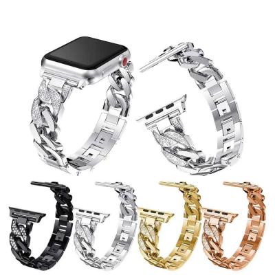 China Silver Charms Braclet Woman Diamond Bkink Steel Band For Apple Watch Series 1 Se 2 3 4 5 6 Metal Strap For Iwatch for sale