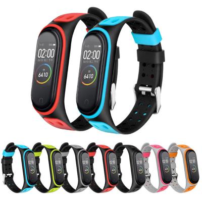 China Silicone Rubber Strap For Xiaomi MI Band 5 6 Smartwatch Dual Color Replacement Strap for sale