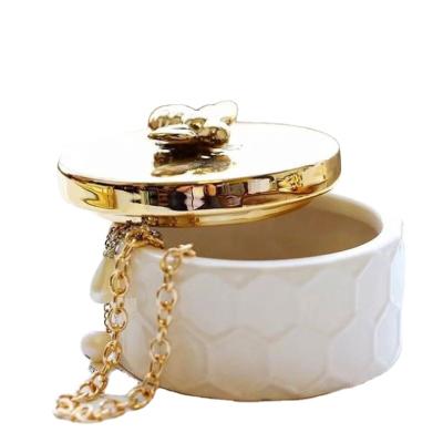 China Jewelry Tray Sample Decoration Nordic Gold Bee Ceramic Jewelry Storage Box for sale