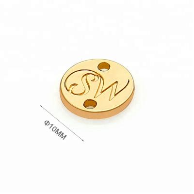 China Workable Circle Shape Small Metal Tag Logo, Sewing Clothing Metal Logo Plate, Gold Logo Brand Metal Tag Label For Apparel Swimwear for sale