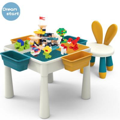 China Construction Toy Large building table with storage and suitable chairs for children to build, paint and eat children's play table for sale