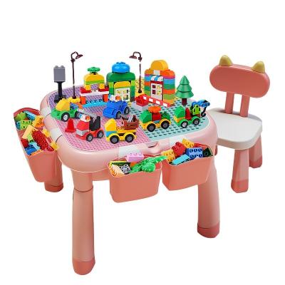 China Construction Toy Children's Puzzle Building Table Multi Style Set Include 1 Chair + 138 Car Building Blocks, Multifunctional Building Table for sale