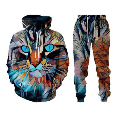 China Breathable 3d printed fashion men's clothing suit autumn and winter sportswear suit men's casual hoodie pants suit men's pullover for sale