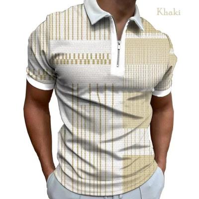 China Short Zipper Design Men Polo Shirts Patchwork Turn-Down Collar Casual Chic Mens Plaid 2021 Summer QUICK DRY Print Pullover Tops for sale