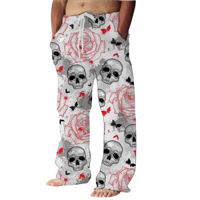 China Fashion Streetwear USA Size Full Leg Pants Fashion Mens 3D Skull Face Print Full Length Breathable Wide Leg Sweatpants Unisex Clothing for sale