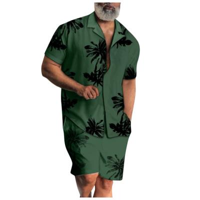 China 2021 Summer Hawaii Trend QUICK DRY Print Sets Mens Hawaii Shorts Shirt Clothing Set Palm Sleeve Shirt Casual Floral Beach Short Suit for sale