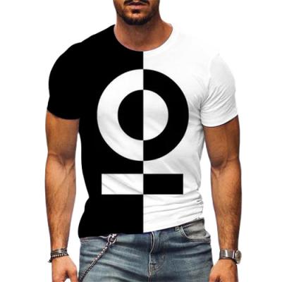 China Hot Sale Men's 3D O-neck Loose Black White T-shirt QUICK DRY New Printing Funny Short Sleeve T-shirt Plus Size Men's 4XL for sale