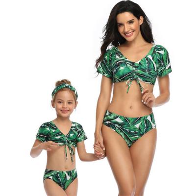 China QUICK DRY Mommy and Me Vacation Sea Beach Print V-Neckline Swimwear Family Swimwear Bathing Suit for sale