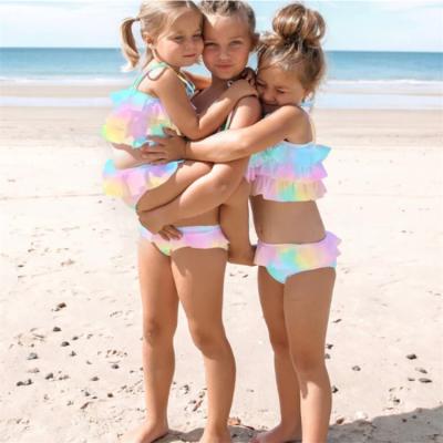 China 2pcs Plus Size Gradient Ruffle Ruffles Women Mommy and Me Girls Swimwear Kids Beachwear Bikini for sale