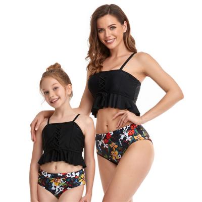 China High Waist Swimwear Women Plus Size Kids Tank Style Girls Ruffle Tankini Swim Set Family Mom Daughter Bikini Set 2pcs for sale