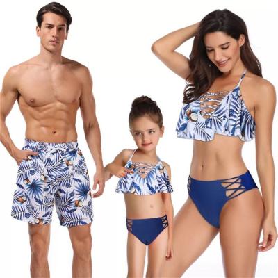 China Plus Size Sharpening Fringe Design Ruffle Print Tropical Father Mommy Me Bathing Suits 2022 New Arrival Family Bathing Clothes for sale