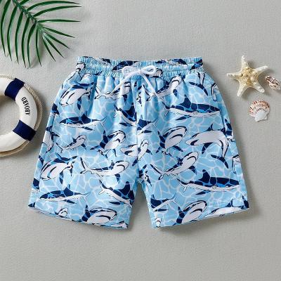 China Custom Size QUICK DRY Blue Shark Pattern Panel Surfing Sports Shorts Kids Boys Swimming Shorts for sale