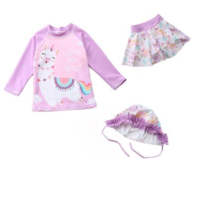 China New Design QUICK DRY Cute Unicorn Hat Long Sleeve Skirt 3pcs Beach Wear Dress Fashion Teen Swimwear For Kid for sale