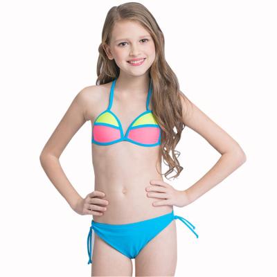 China QUICK DRY Patchwork Beachwear America Kids Two Piece Set Kids Tie Up Girl Thong Kids Bikini Two Piece Beachwear for sale