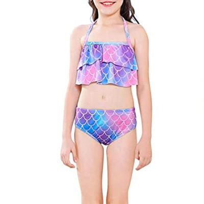 China QUICK DRY OEM Ruffles Girls Bikini Beachwear Swimming Pool Kids Swimwear 2 Piece Mermaid Swimming Suits for sale