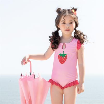 China Girls Cute Mini Micro Bikini Kids Swimwear Kids Summer Strawberry Ruffle One Piece Swimsuit Pink QUICK DRY Beach Wear for sale