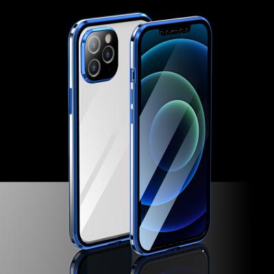 China 2021 Shockproof Double Sided Strong Magnetic Clear Tempered Glass Cover Device For iphone 12 pro 12 max Mini Magneto Phone Case for sale