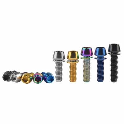 China Wanyifa Titanium Alloy 6AL/4V (TC4) Ti M5x16mm M5x18mm M5x20mm For Bicycle Stem Allen Hex Tapered Head Bolt With Gasket for sale