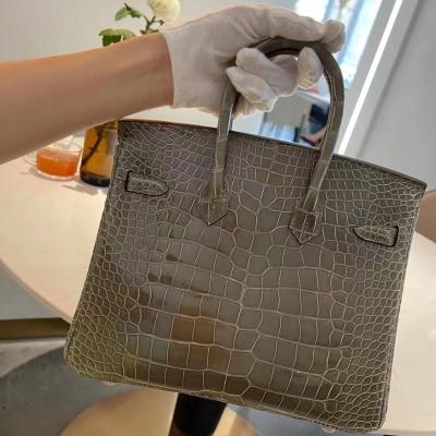 China GENUINE LEATHER custom logo branded genuine designer bag luxury for famous women handbags designers crocodile skin leather from 2021 for sale