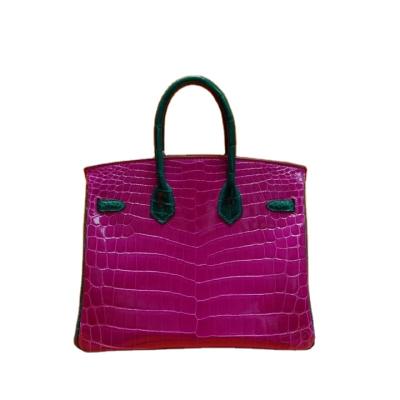 China Lady 25cm Color Match Niloticus Crocodile Skin Crocodile Alligator Handbag Genuine Handmade Handwork Ladies Ladies 25cm for sale