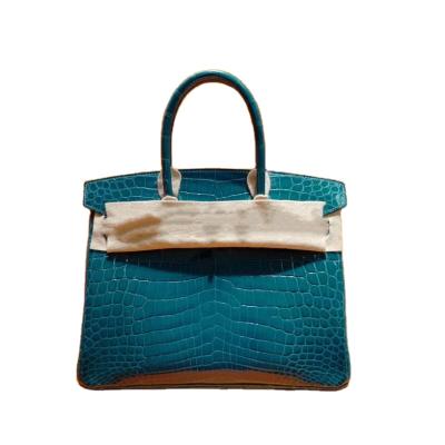 China Lady 30cm Blue 7w Niloticus Crocodile Leather Bags Handmade Genuine Crocodile Cuts Purse Handbag Women Bags Handwork Ladies for sale