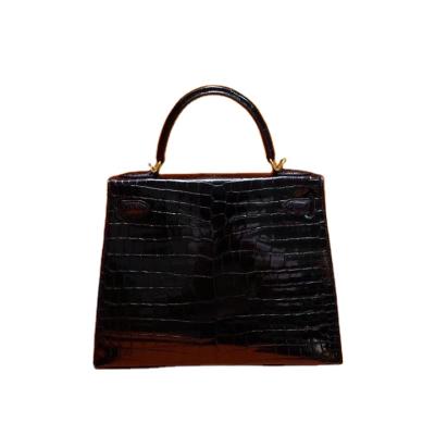 China Vintage 25cm Black Genuine Alligator Crocodile Crocodile Handbag High End Handmade Filter Frames And Bags Designer Luxury Leather Good Brand for sale