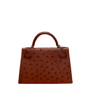 China Lady's Genuine Gold Ostrich 37 Ostrich Skin Handbag Brown Handmade Women For Ladies Bags Female Good Quality Luxury Leather Cross - Body for sale