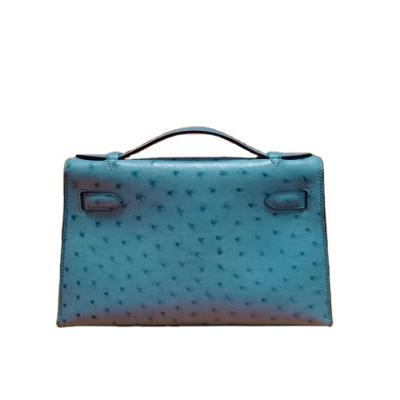 China Mini 1 Ostrich7B Lady Turquoise Blue Skin Handbag Genuine Handmade Good Quality Luxury Women Bags Ladies Bags Leather for sale