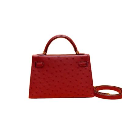 China Lady's Red Genuine Tomato S5 Ostrich Skin Handmade Handbag Women For Ladies Bags Female Good Quality Luxury Leather Cross - Body for sale