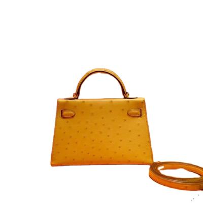 China Genuine Amber Yellow 9D Lady Ostrich Skin Handbag Handmade Women For Ladies Bags Female Good Quality Luxury Leather Cross - Body for sale