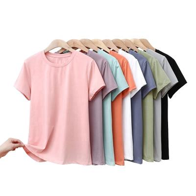 China 2021 Summer Ladies High Quality Simple Slim Fit Custom Logo Printing Anti-wrinkle Women's T-shirt for sale