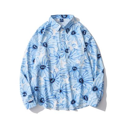 China Custom Anti-Wrinkle Sunscreen Blue Daisy Shirts Women Shirts For Women Long Sleeve for sale