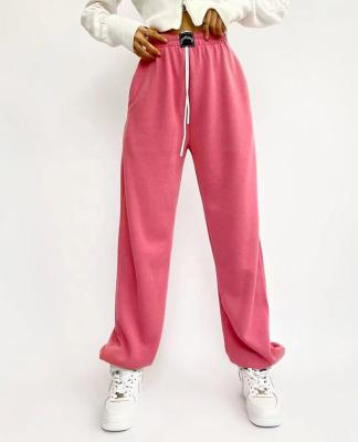 China Latest Color Ladies Track Pants Breathable Pink Multiple Drawstring High Waist Elastic Sweatpants Women for sale