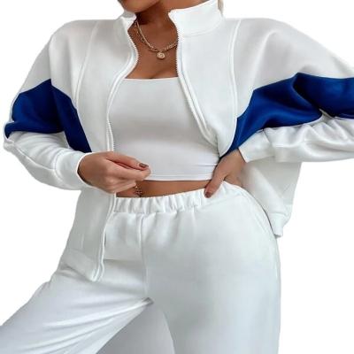 China Anti-pilling Women Winter Fashion Zip Up White Stand Collar Long Sleeve Tracksuit For Women Custom Logo for sale