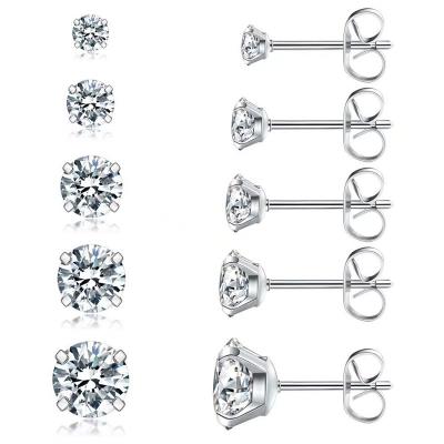 China Romantic 5 Pairs Stud 3-8mm Earrings Set Hypoallergenic Zircon 316L Stainless Steel CZ Earrings for sale