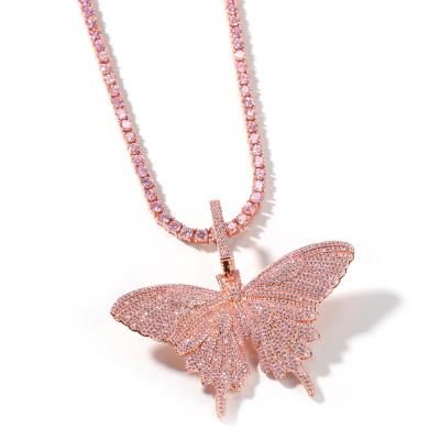 China New Hiphop Style Big Fashion Pink Butterfly Waist Pendant With Bling Women Hitter Cuban Chain Necklace NPT1373 for sale