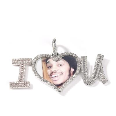 China Personalized Hiphop 2021 Heart Shape I Love You Zirconia Photo Pendant Necklace Couples Custom Jewelry Gifts for sale