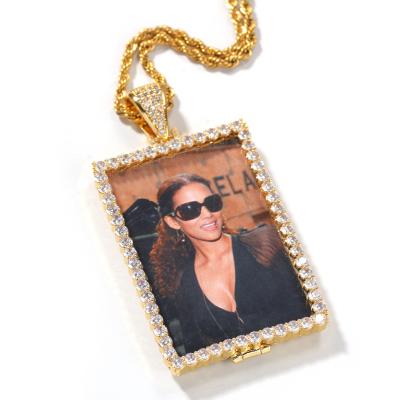 China Hiphop Iced Out DIY Rectangle Picture Floating Pendant Frames Zirconia Diamond Memory Photo Pendant Men Women Customize Jewelry NPT1570 for sale