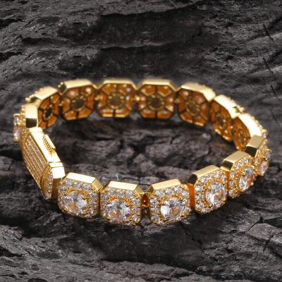 China New Style Hiphop Iced Out Zircon Wand Square CZ AAA Grade Bracelet Gold Rhodium Plating Zirconia Hip Hop Bracelet NBT1468 for sale