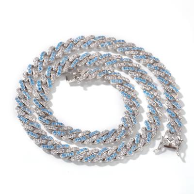 China New Style Hiphop Fashion 9mm CZ Cuban Link Pink Chain Zirconia Miami Cuban Link Chain Bling Hitter Blue Necklace NNT1360 for sale