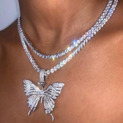 China New Hiphop Style Fashion Hip Hop Jewelry Women Crystal Tenis Pendant Butterfly Charms Necklace for sale