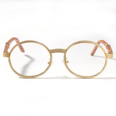 China New Fashion Sunglasses Style Fashion Iced Out Minimalist Style E1386 Gifts Wholesale Teenagers Trendy Retro Sunglasses Gold Frame Wooden Materials for sale