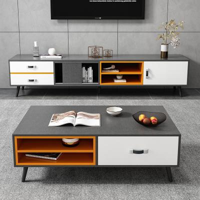 China New Nordic minimalist extendable TV cabinet design quality TV stand and coffee table set living room home light luxury tea table for sale