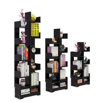 China Hot Sale Modern Black Floor Expandable Standing Shelf Creative Wooden Bookcase for sale