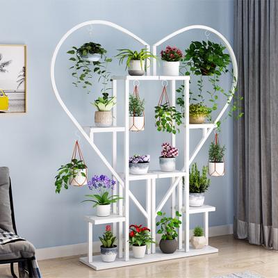 China Modern Vertical Wooden Creative Heart-Shaped Multi-Layer Flower Stand Display Rack for sale