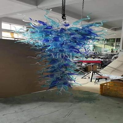 China Hand Blown Glass Outdoor Mounted Chandelier Lighting Blue Glass Art Decor Pendant Lamp Modern Murano Chandelier for sale