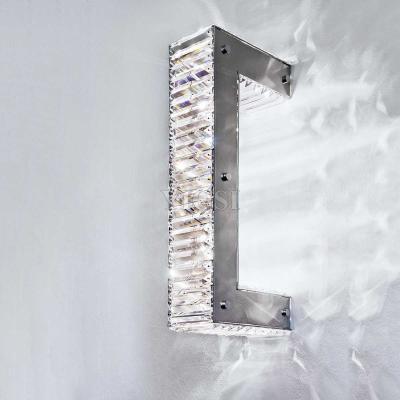 China Exterior Mounted Polished Stainless Steel Frame Wall Light Crystal Wall Bathroom Sconces for sale